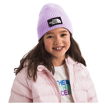 NORTHFACE KIDS TNF LOGO BOX CUFFED BEANIE - LITE LILAC - FRONT VIEW WW