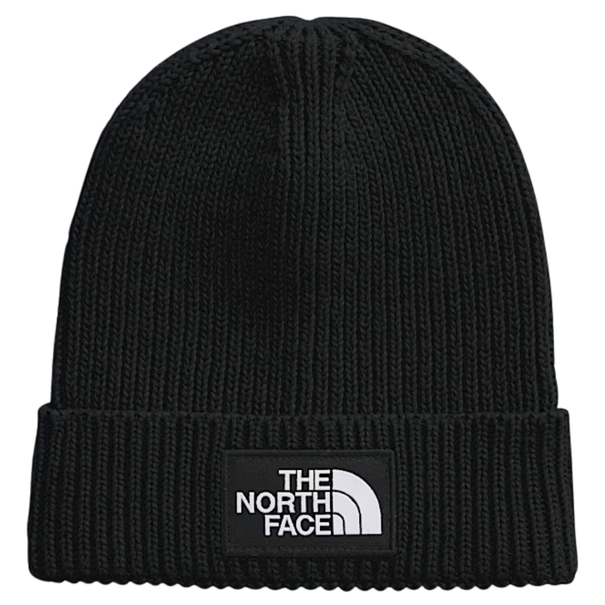 NORTHFACE KIDS TNF LOGO BOX CUFFED BEANIE - TNF BLK - FRONT VIEW 