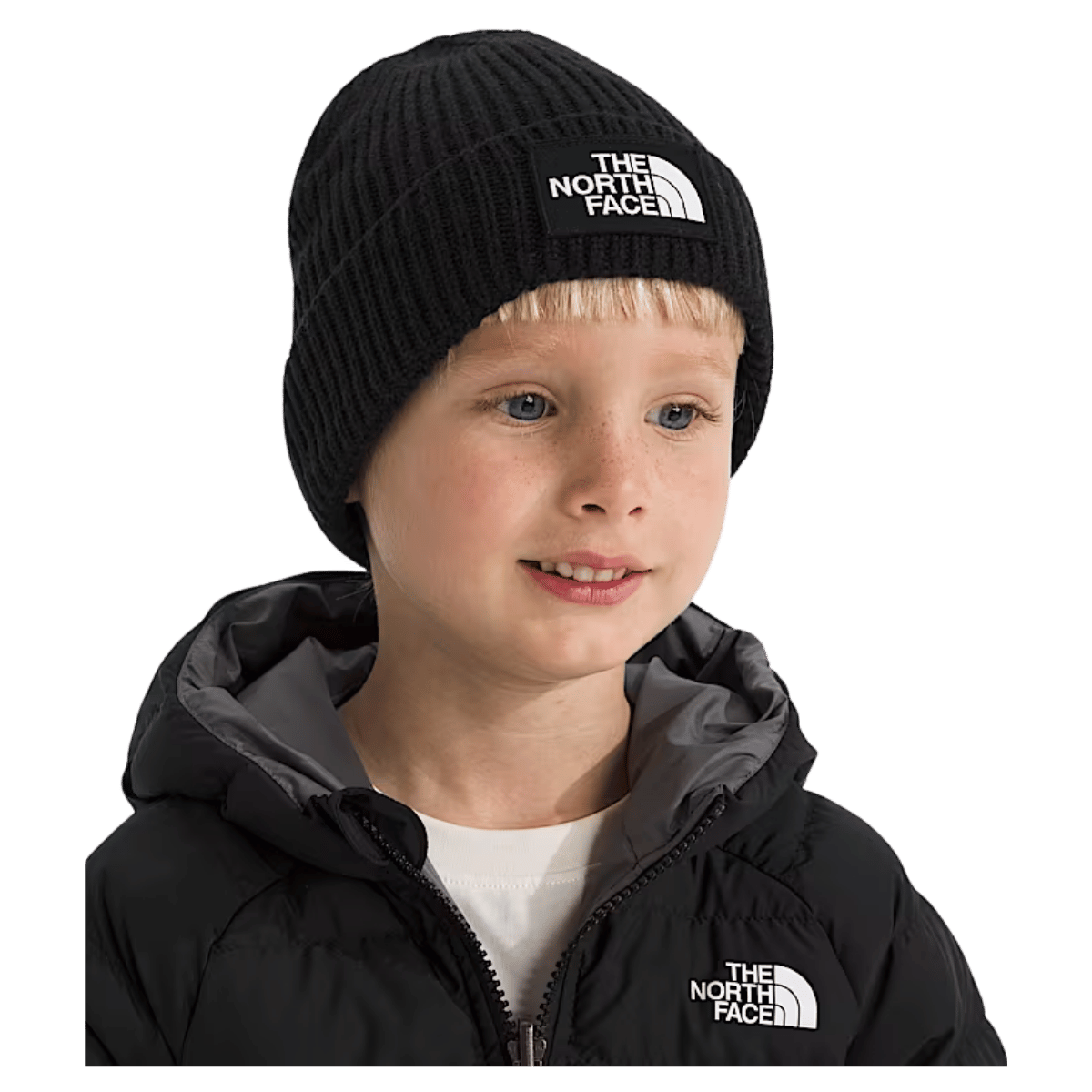 NORTHFACE KIDS TNF LOGO BOX CUFFED BEANIE - TNF BLK - SIDE VIEW WW