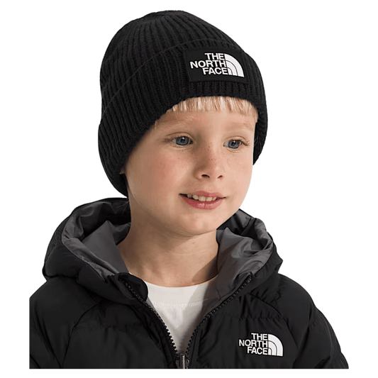 NORTHFACE KIDS TNF LOGO BOX CUFFED BEANIE - TNF BLK - SIDE VIEW WW