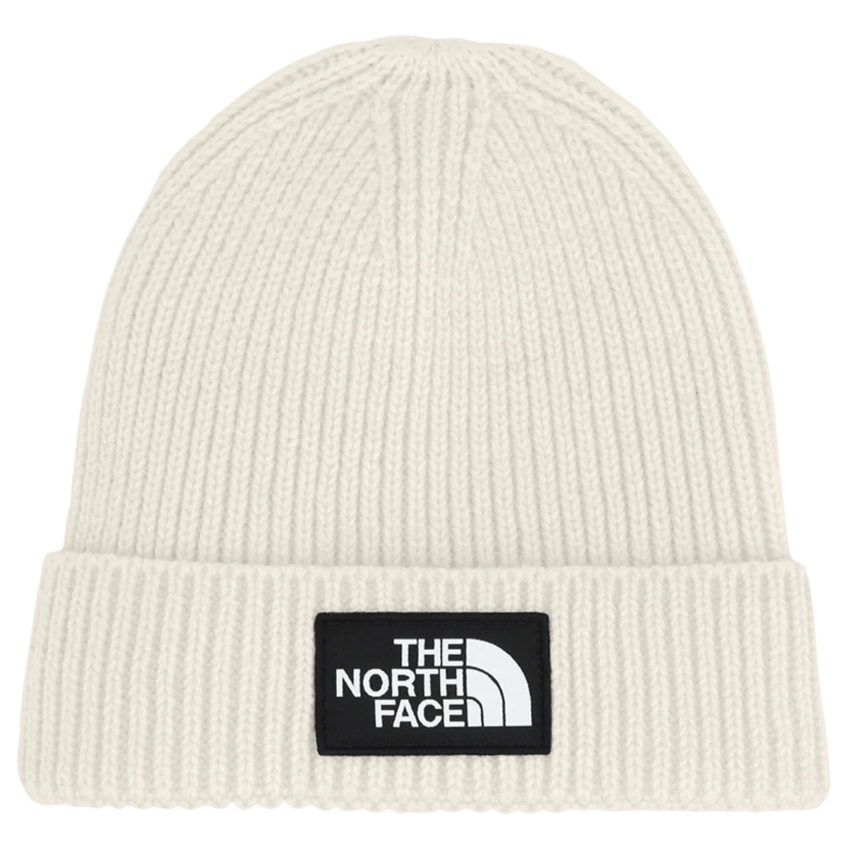 NORTHFACE KIDS TNF LOGO BOX CUFFED BEANIE - WHITE DUNE - FRONT VIEW