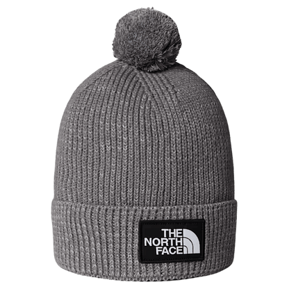 NORTHFACE TNF LOGO BOX REMOVABLE POM BEANIE - TNF MED GRY HTHR - FRONT VIEW 
