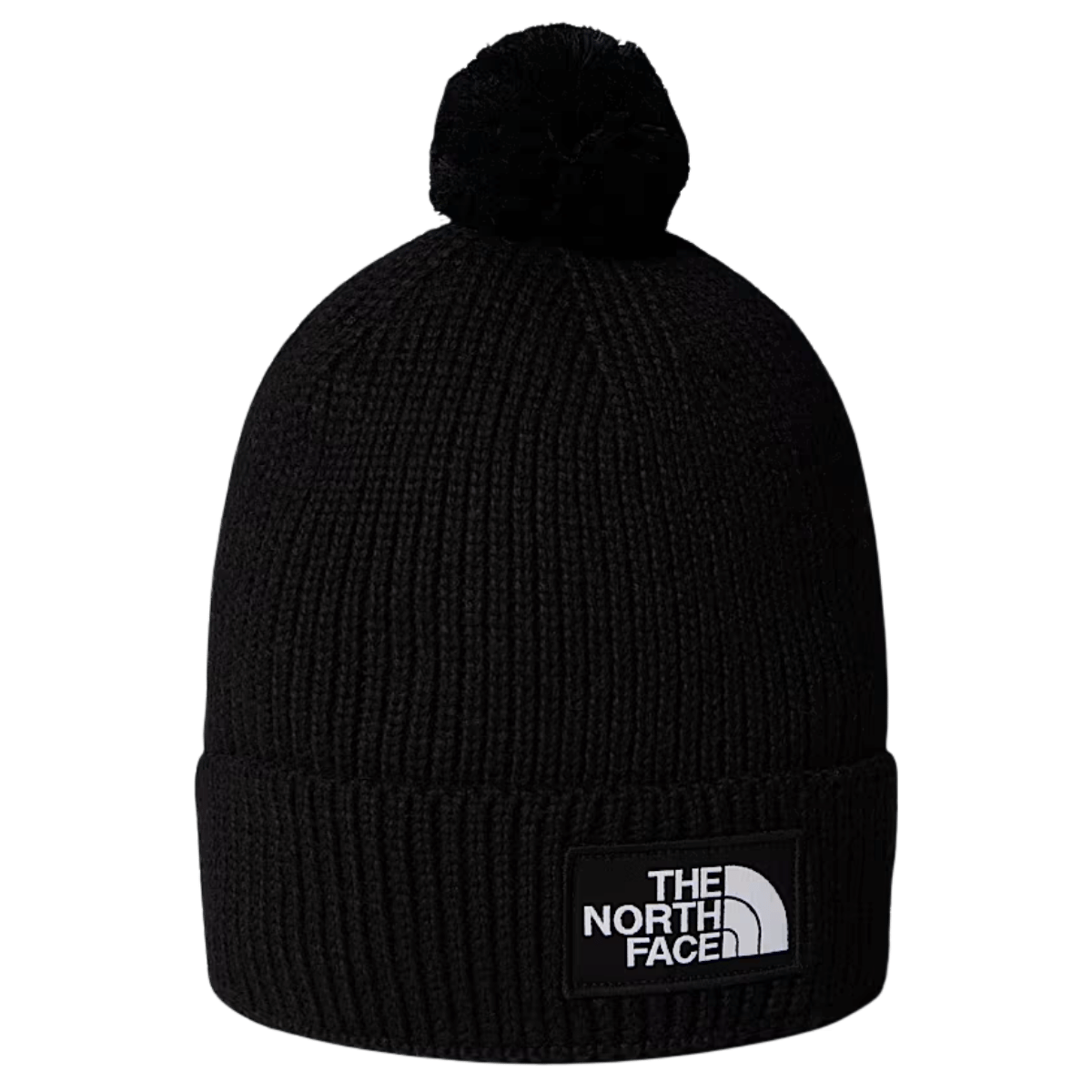 NORTHFACE TNF LOGO BOX REMOVABLE POM BEANIE - TNF BLK - FRONT VIEW 