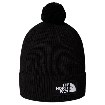 NORTHFACE TNF LOGO BOX REMOVABLE POM BEANIE - TNF BLK - FRONT VIEW 