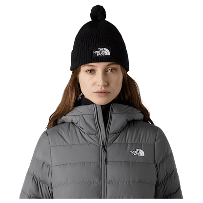 NORTHFACE TNF LOGO BOX REMOVABLE POM BEANIE - TNF BLK - FRONT VIEW WW