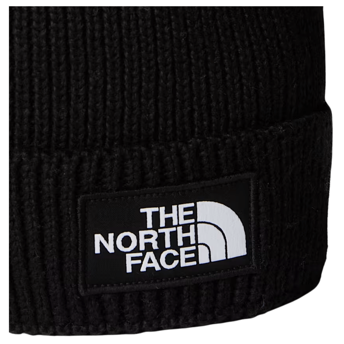 NORTHFACE TNF LOGO BOX REMOVABLE POM BEANIE - TNF BLK - FRONT LOGO VIEW