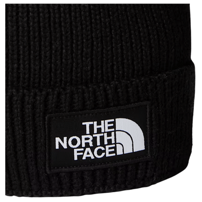 NORTHFACE TNF LOGO BOX REMOVABLE POM BEANIE - TNF BLK - FRONT LOGO VIEW