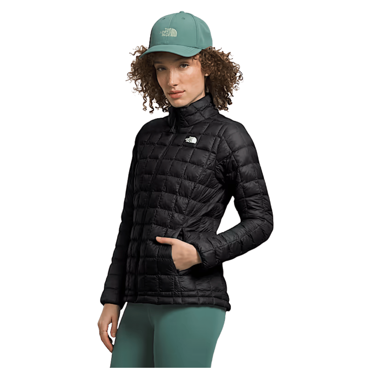NORTHFACE WOMEN'S THERMOBALL ECO JACKET DWR FINISH - TNF BLACK - FRONT VIEW DIFFERENT ANGLE WW