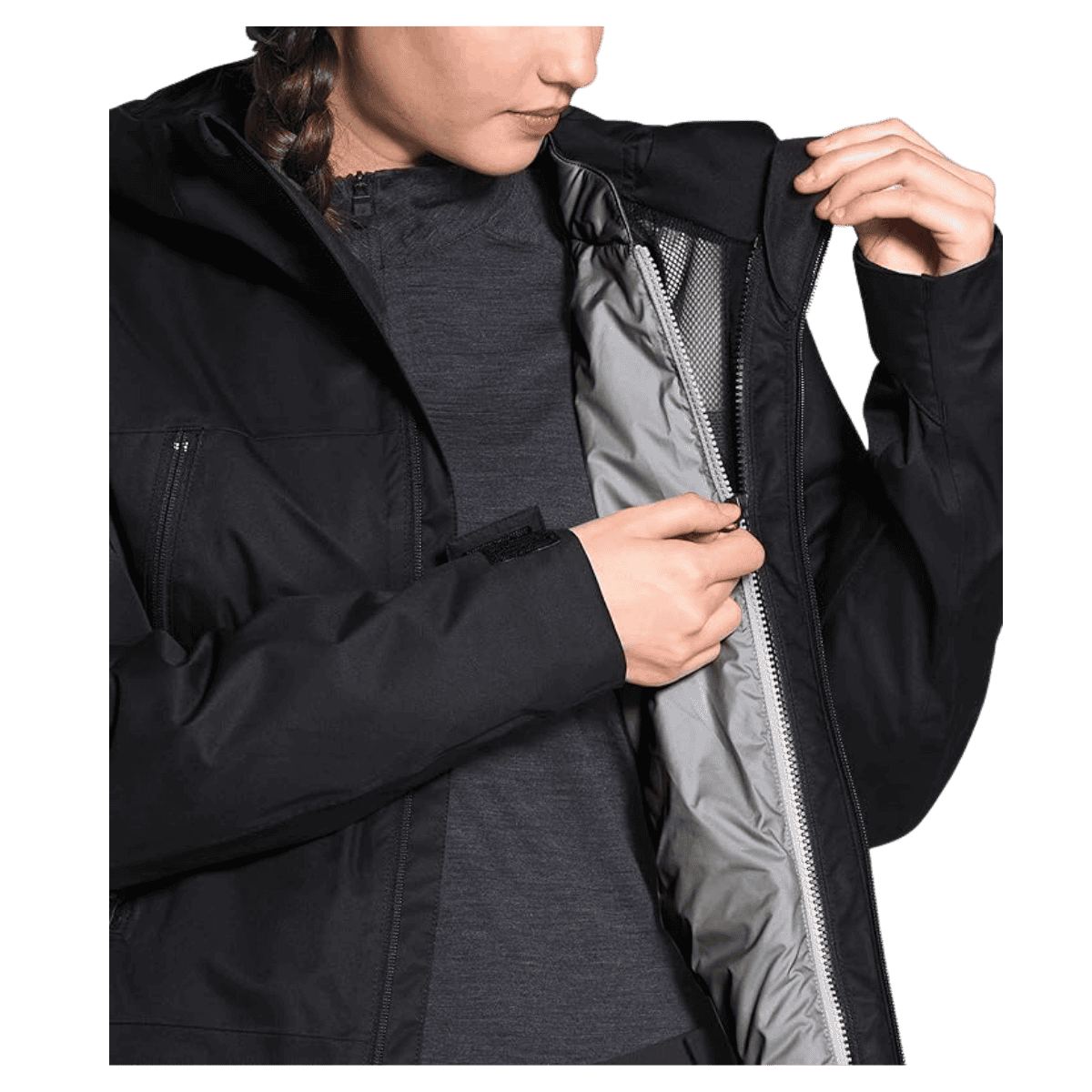 NORTHFACE WOMEN'S CLEMENTINE TRICLIMATE JACKET - BLK/MD GRAY HTHR - INNER ZIPPER
