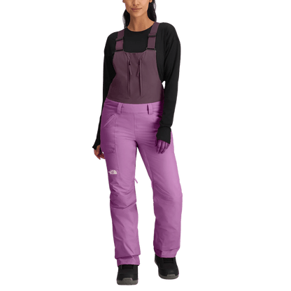NORTHFACE WOMEN'S FREEDOM INSULATED BIB - MIDNIGHT MAUVE WW FRONT view with model