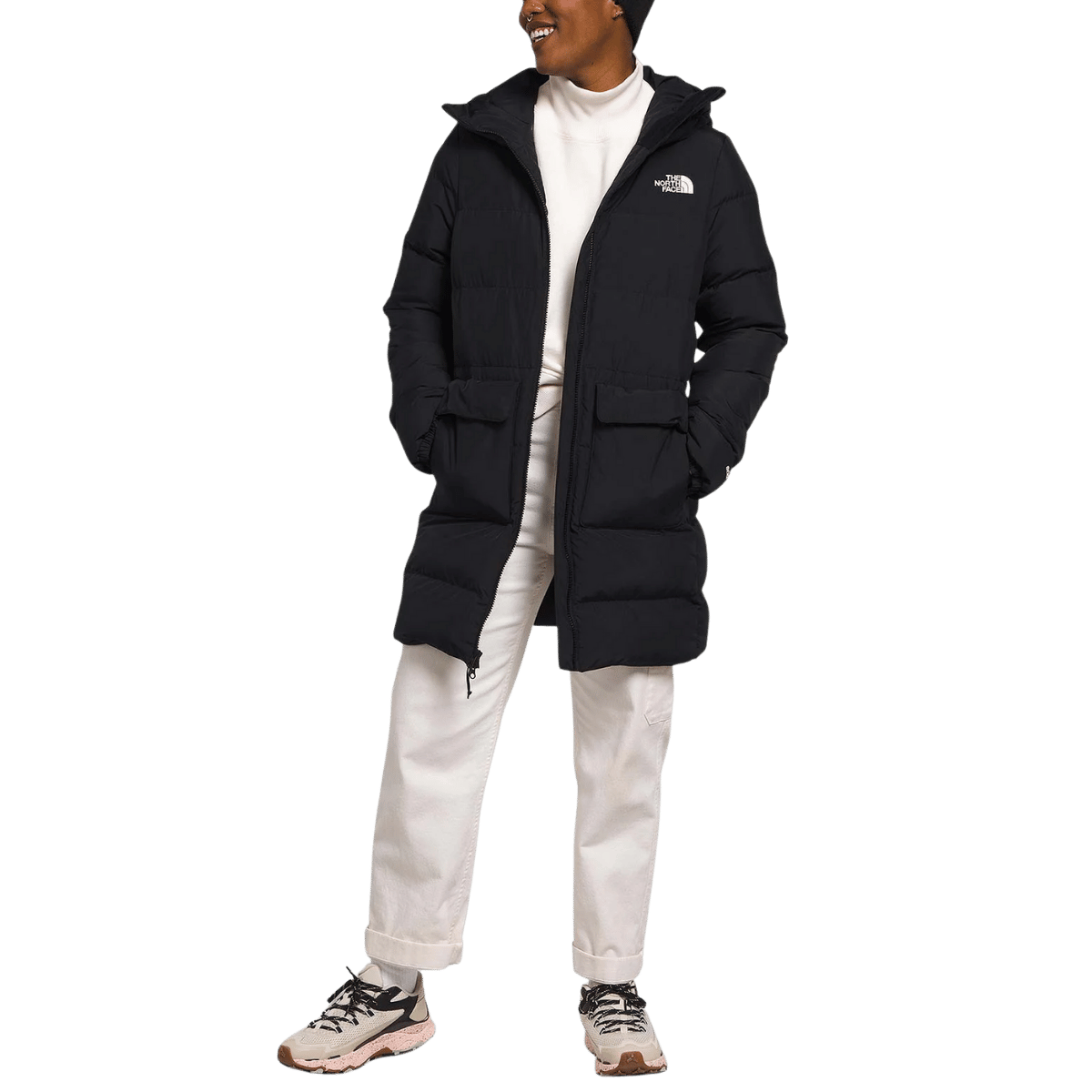 NORTHFACE WOMEN'S GOTHAM PARKA - TNF BLACK-NPF  WW FRONT OPEN