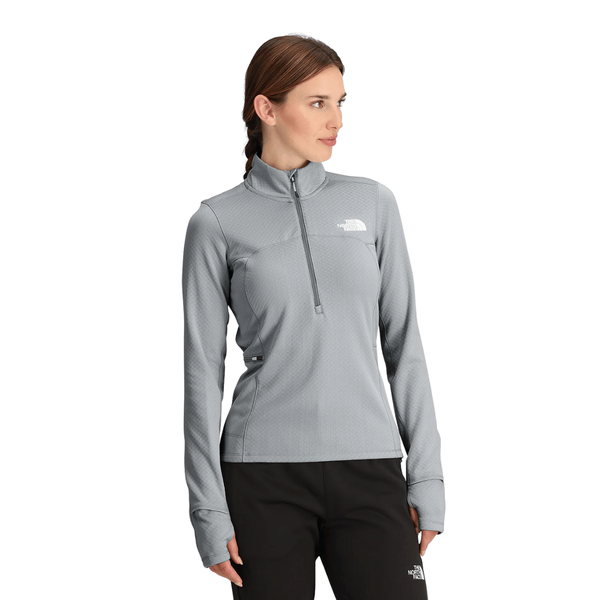 NORTHFACE WOMEN'S WINTER WARM PRO 1/4 ZIP - HIGH RISE GREY WW FRONT
