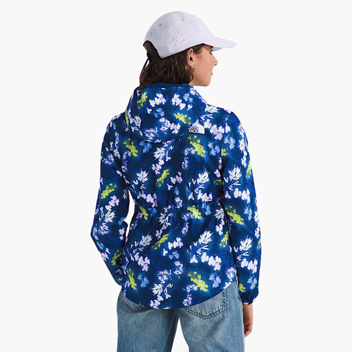 NORTHFACE GIRL'S ANTORA RAIN JACKET - BLUE FLORAL PRINT WW BACK