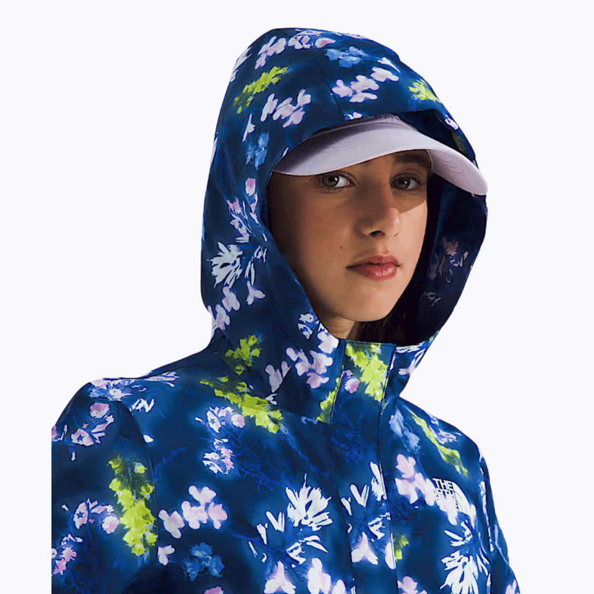 NORTHFACE GIRL'S ANTORA RAIN JACKET - BLUE FLORAL PRINT WW HOODIE