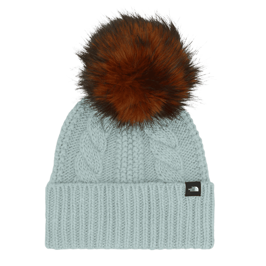 NORTHFACE KID'S OH MEGA FUR POM BEANIE - MUTED PINE FRONT
