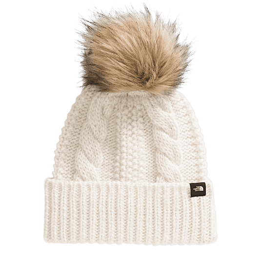 NORTHFACE KID'S OH MEGA FUR POM BEANIE - WHITE DUNE FRONT