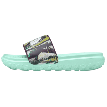 NORTHFACE WOMEN'S NEVER STOP CUSH SLIDE BLACK CURRANT PURPLE TRAIL DREAM PRINT SIDE