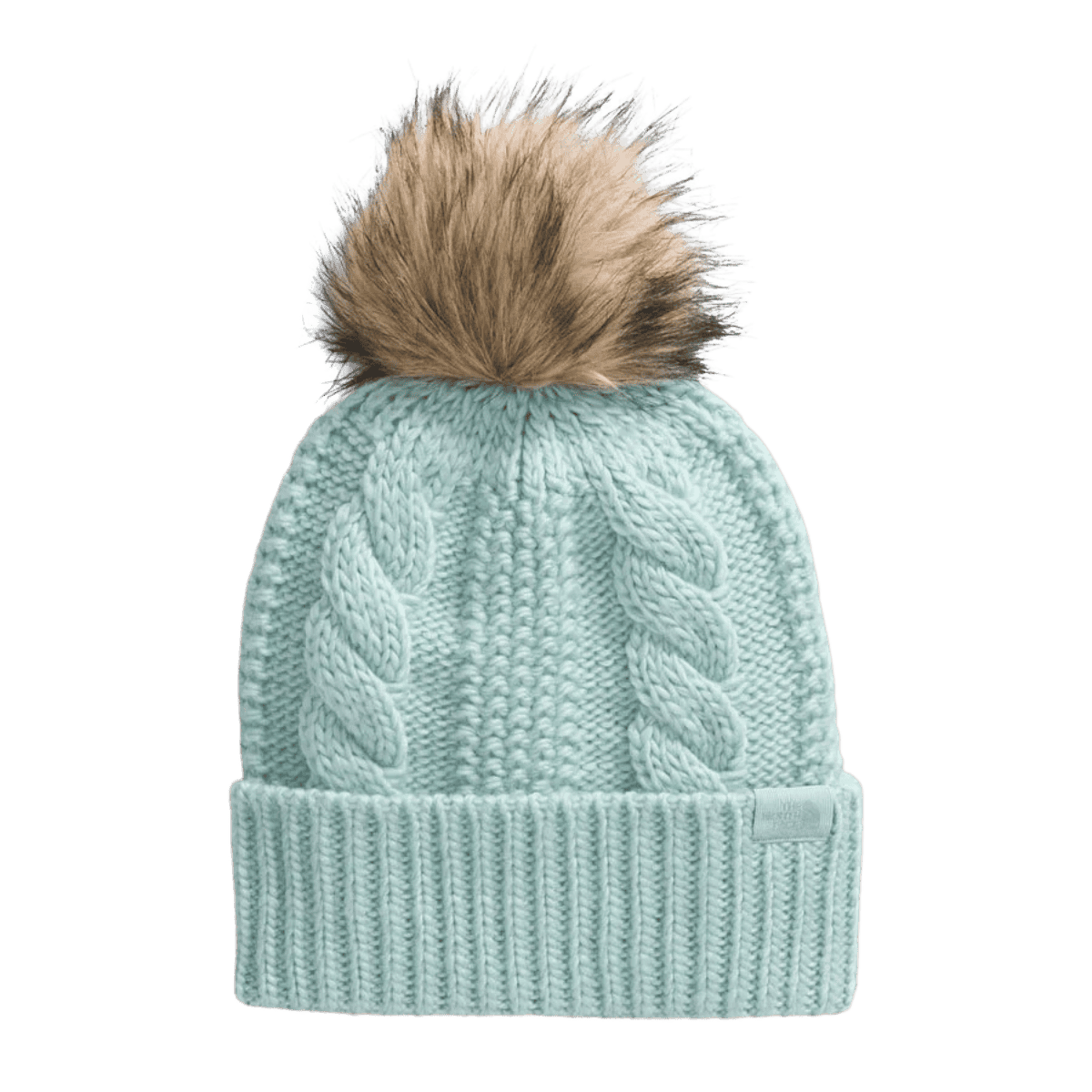 NORTHFACE WOMEN'S OH MEGA FUR POM BEANIE - MUTED PINE FRONT