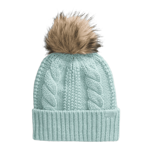 NORTHFACE WOMEN'S OH MEGA FUR POM BEANIE - MUTED PINE FRONT