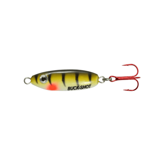 NORTHLAND UV BUCK-SHOT SPOON 1/16oz - GREEN PERCH, SIDE ANGLE