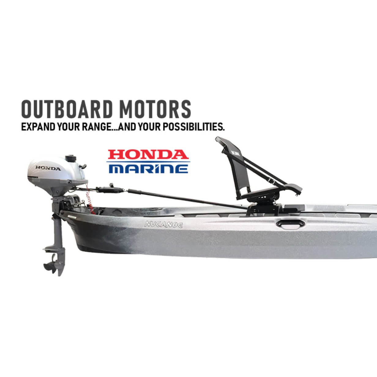 NUCANOE UNLIMITED 12.5 KAYAK - 12'6" - TUNDRA showing optional gas motor stern setup
