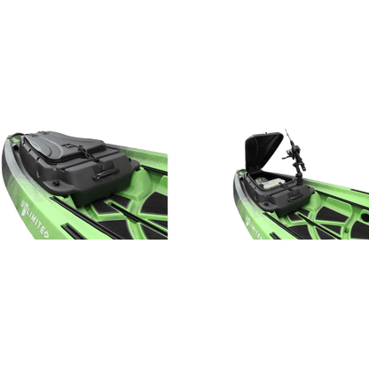 NUCANOE UNLIMITED KAYAK - 12'6" - ARMY CAMO showing the optional gear pod