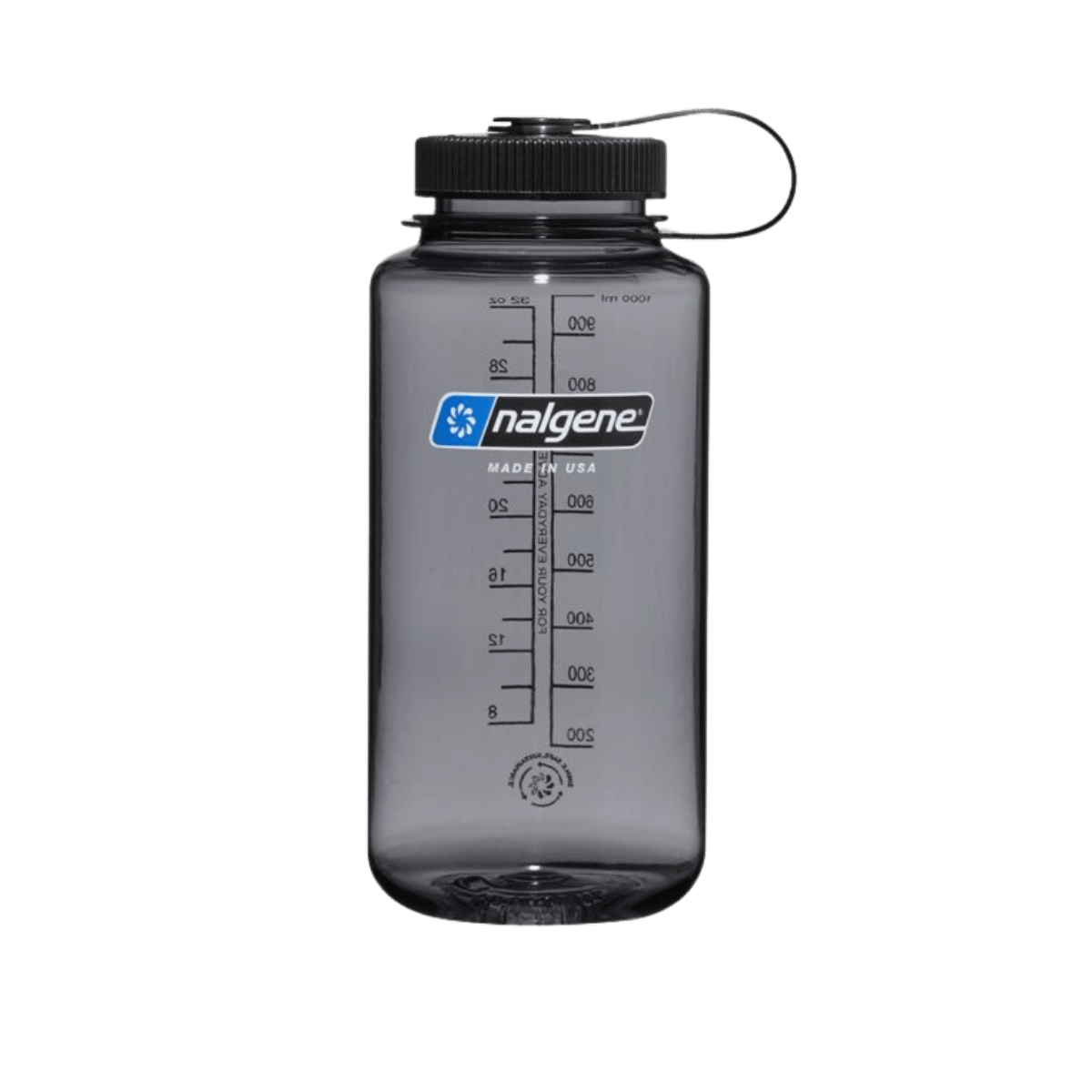 NALGENE WIDE MOUTH SUSTAIN BOTTLE 32OZ - GRAY W/BLACK LID - FRONT VIEW