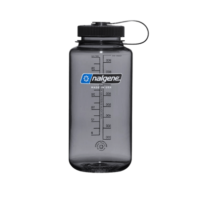 NALGENE WIDE MOUTH SUSTAIN BOTTLE 32OZ - GRAY W/BLACK LID - FRONT VIEW