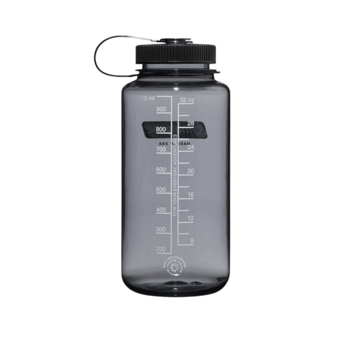 NALGENE WIDE MOUTH SUSTAIN BOTTLE 32OZ - GRAY W/BLACK LID - BACK VIEW