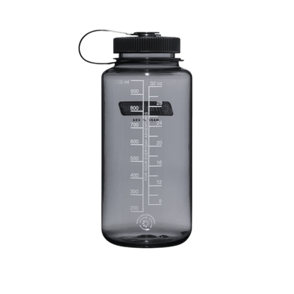 NALGENE WIDE MOUTH SUSTAIN BOTTLE 32OZ - GRAY W/BLACK LID - BACK VIEW