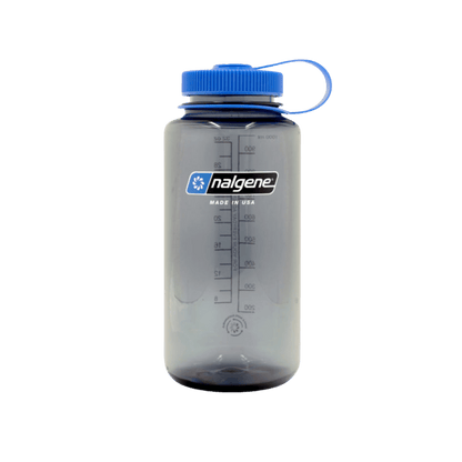 NALGENE WIDE MOUTH SUSTAIN BOTTLE 32OZ - GRAY W/BLUE LID - FRONT VIEW