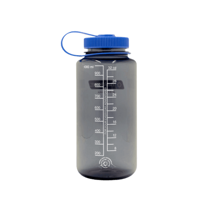 NALGENE WIDE MOUTH SUSTAIN BOTTLE 32OZ - GRAY W/BLUE LID - BACK VIEW
