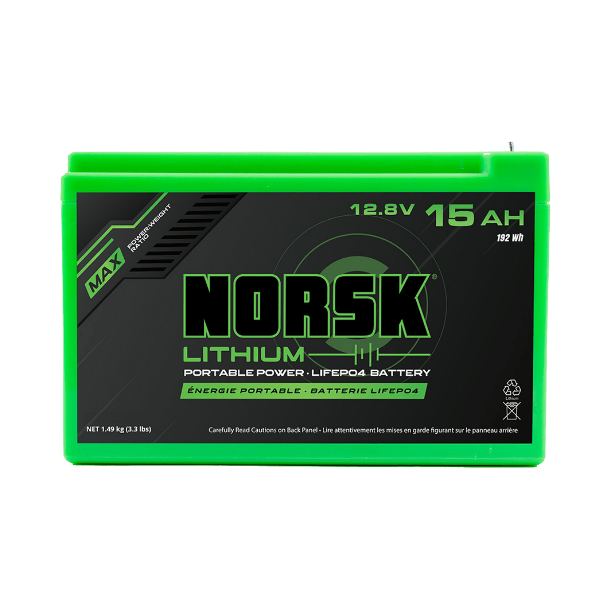 NORSK FISHING 12.8V-15AH-LIFEPO4 BATT WITH CHARGER 