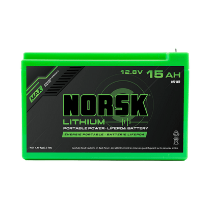 NORSK FISHING 12.8V-15AH-LIFEPO4 BATT WITH CHARGER 