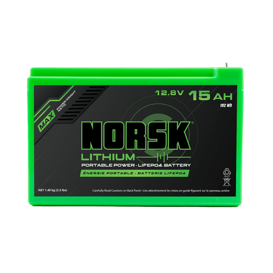 NORSK FISHING 12.8V-15AH-LIFEPO4 BATT WITH CHARGER 