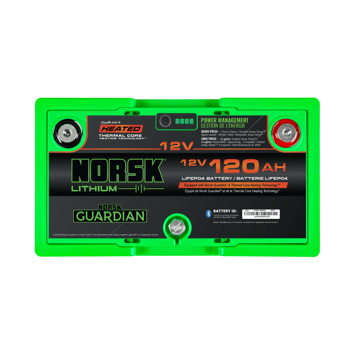 NORSK FISHING 12V 120AH HEATED DEEP CYCLE BATTERY - BOTTOM VIEW