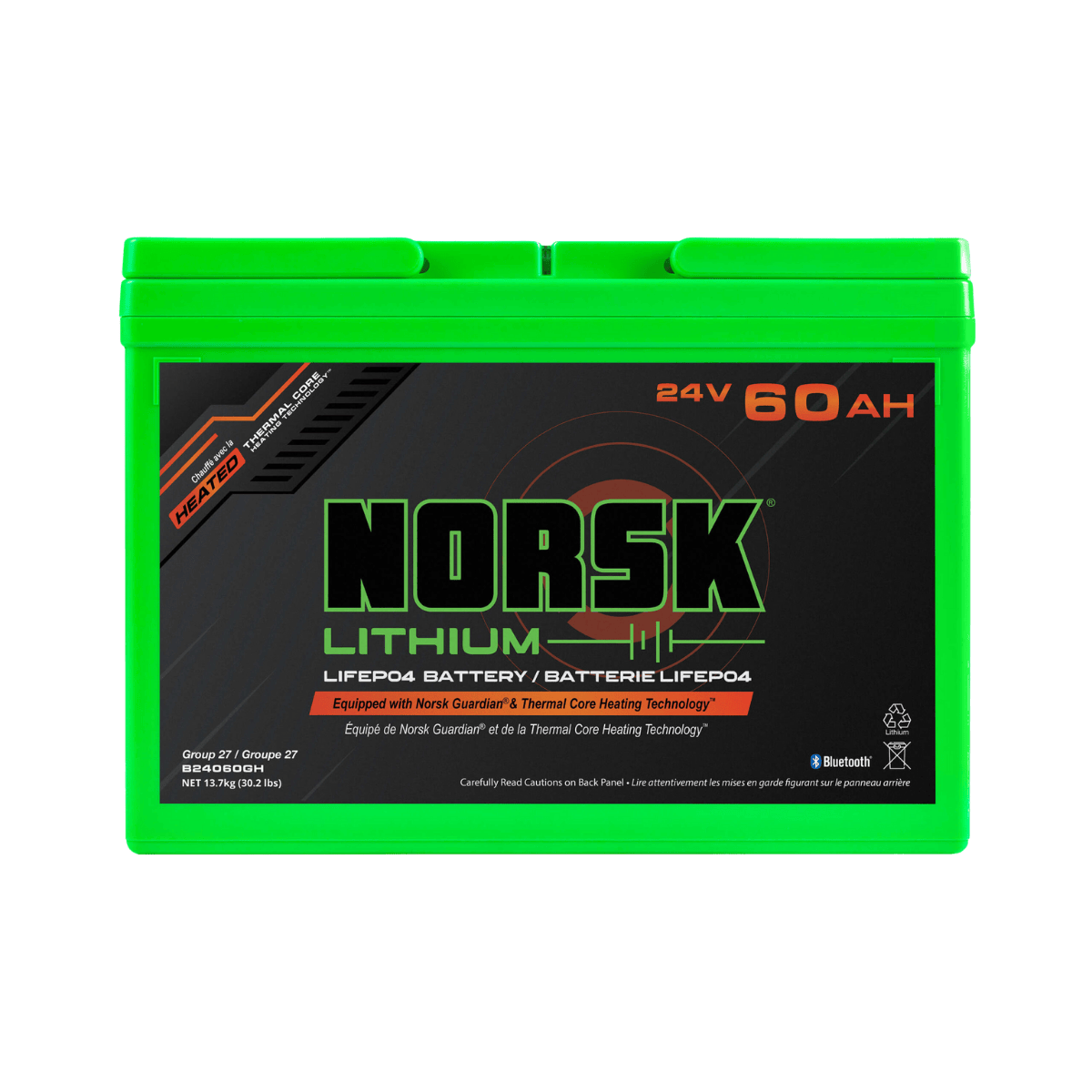 NORSK FISHING 24V 60A HEATED TROLLING MOTOR BATTERY - FRONT VIEW