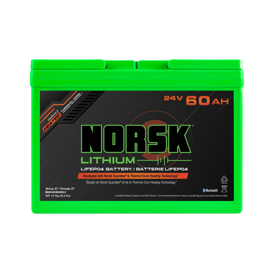 NORSK FISHING 24V 60A HEATED TROLLING MOTOR BATTERY - FRONT VIEW