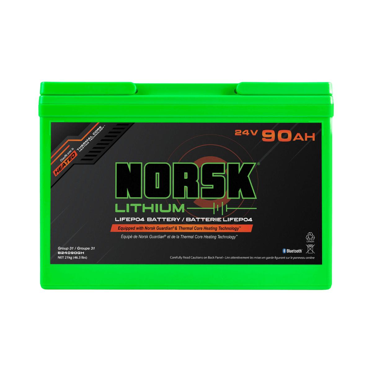 NORSK FISHING 24V 90AH TROLLING MOTOR BATTERY - FRONT VIEW