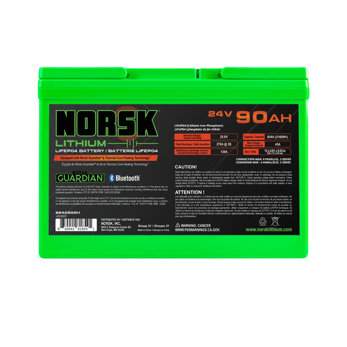 NORSK FISHING 24V 90AH TROLLING MOTOR BATTERY - BACK VIEW