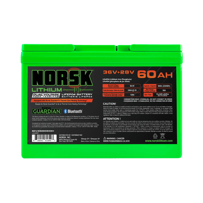 NORSK FISHING 36V+28V 60AH DUAL VOLTAGE BATTERY - BACK VIEW