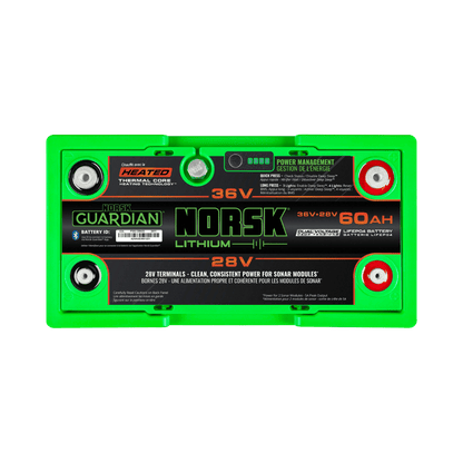 NORSK FISHING 36V+28V 60AH DUAL VOLTAGE BATTERY - BOTTOM VIEW