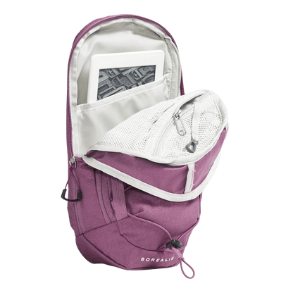 NORTHFACE BOREALIS COMPACT SLING BAG - LT HTHR DSK PRP- FRONT INSIDE VIEW
