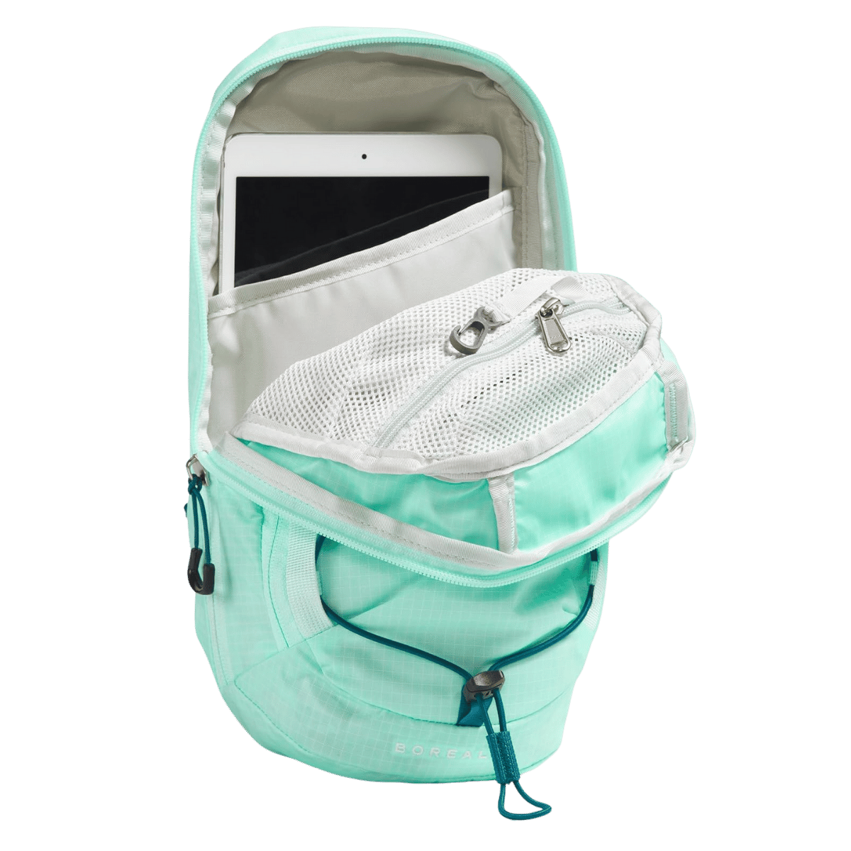 NORTHFACE BOREALIS COMPACT SLING BAG - AQUA BLUE MOSS - INSIDE FRONT VIEW