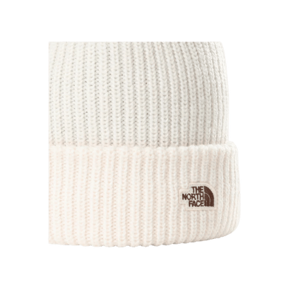 NORTHFACE SALTY DOG BEANIE - ONE SIZE - GARDENIA WHITE_1 - CLOSE-UP LOGO