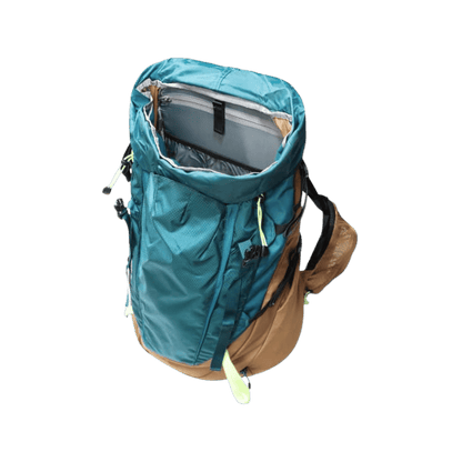 THE NORTH FACE TERRA 55 HIKING BACKPACK - BLUE CORAL BROWN - TOP OPEN VIEW