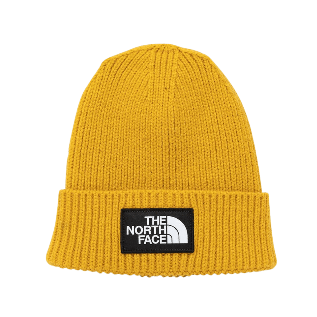 NORTH FACE TNF LOGO BOX CUFFED BEANIE - ARROWWOOD YELLOW - FRONT VIEW