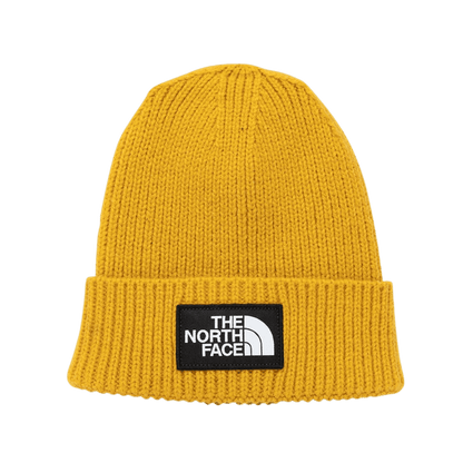 NORTH FACE TNF LOGO BOX CUFFED BEANIE - ARROWWOOD YELLOW - FRONT VIEW
