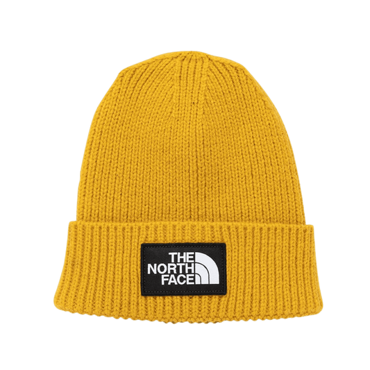NORTH FACE TNF LOGO BOX CUFFED BEANIE - ARROWWOOD YELLOW - FRONT VIEW