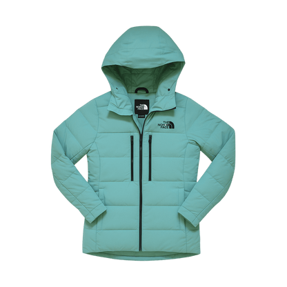 THE NORTH FACE WOMEN'S COREFIRE DOWN JACKET - WASABI - FRONT WITH HOOD VIEW